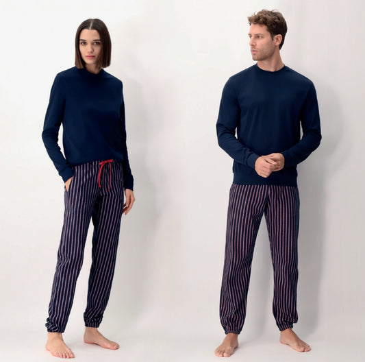 PIGIAMA UNISEX GIROCOLLO IN CALDO COTONE STAMPA A RIGHE PEROFIL