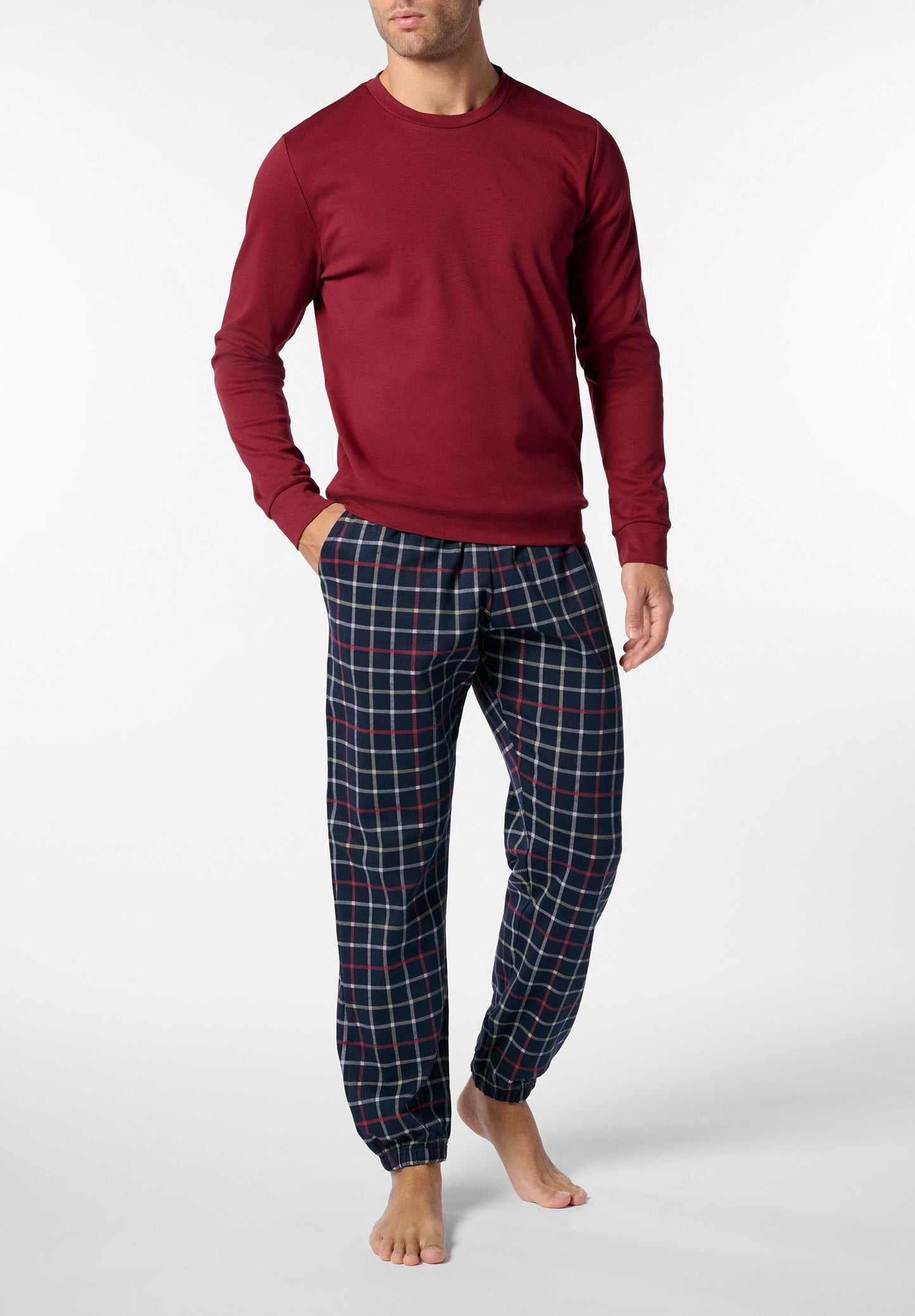 PIGIAMA UNISEX GIROCOLLO IN CALDO COTONE STAMPA CHECK PEROFIL