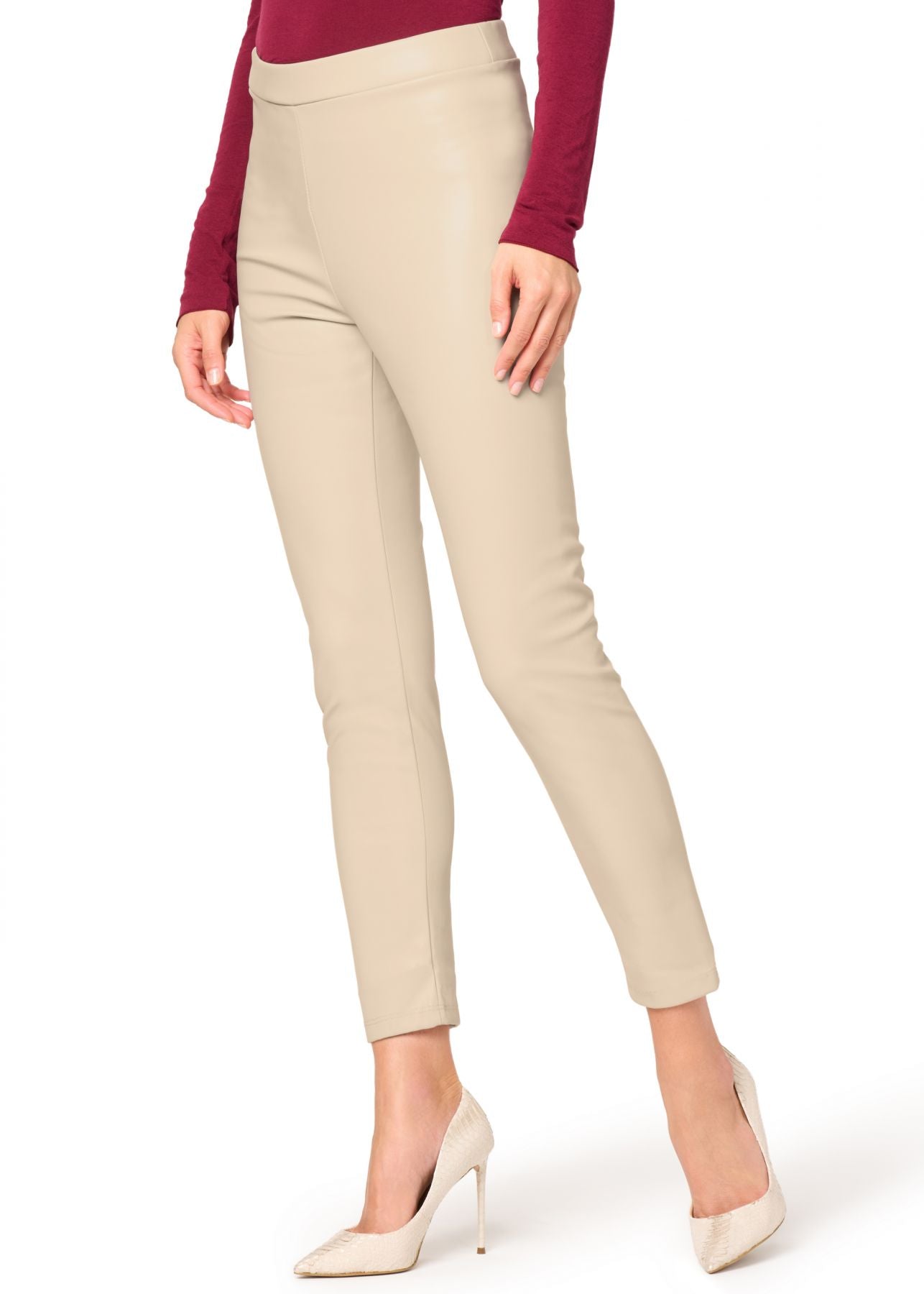 PANTALONE LEGGINGS CUIR BEIGE NATURALE PHILIPPE MATIGNON