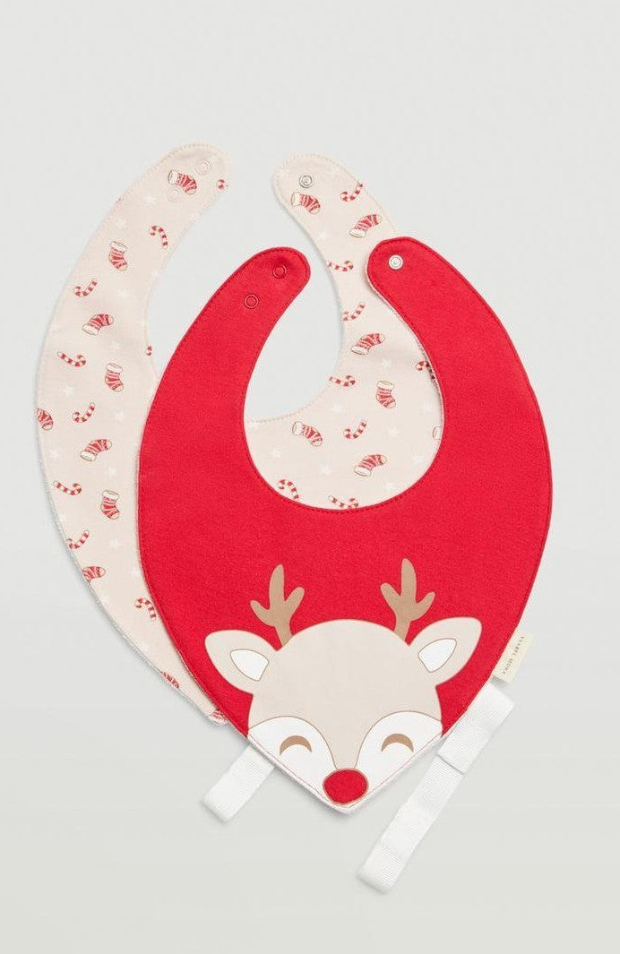 SET DI 2 BAVAGLINI IN COTONE NATURALE MODELLO BANDANA CHRISTMAS YSABEL MORA