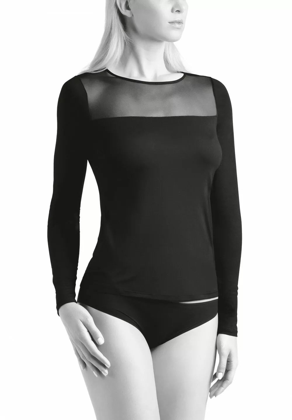 MAGLIA MANICA LUNGA CON DETTAGLI IN TULLE CARRÈ PERFECT LINE OROBLU'